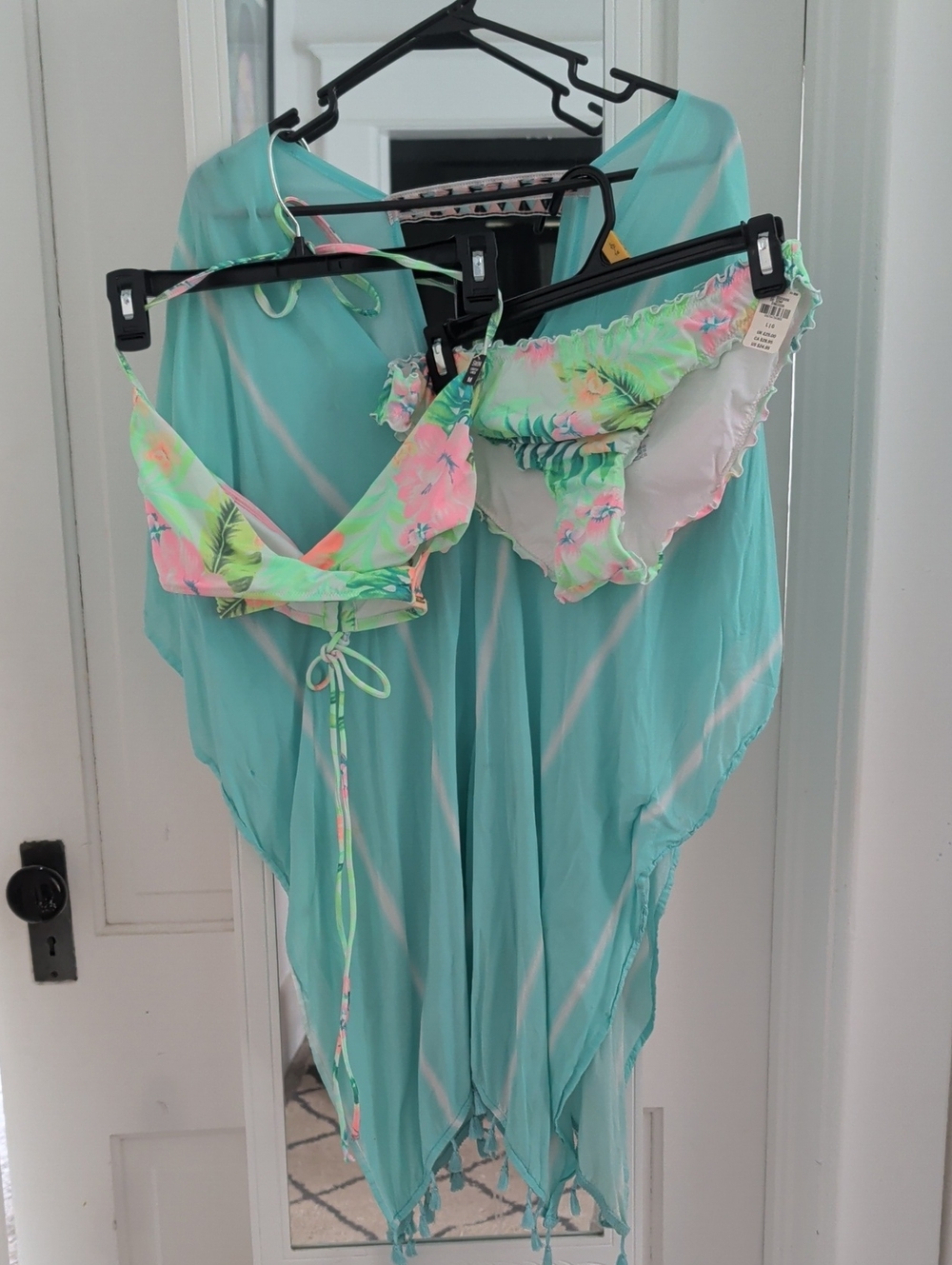 Victoria's Secret Mint Floral Tie-Front Bikini Set with Sheer Cover-Up